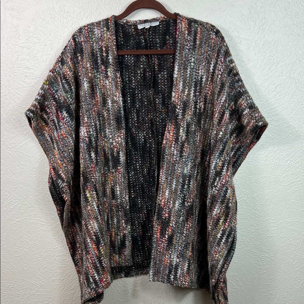 Bryn Walker Wool Blend Open Front Multicolor TexturedWrap Poncho Cape XS